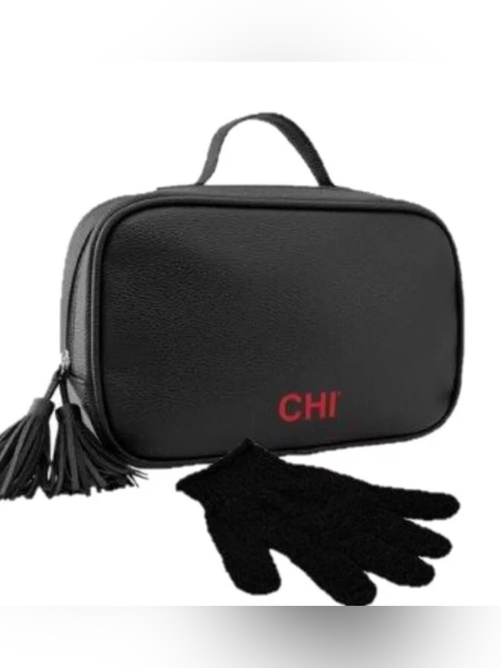 CHI Black Leatherette Travel Pouch with Tassel Handle and Cho curling iron new